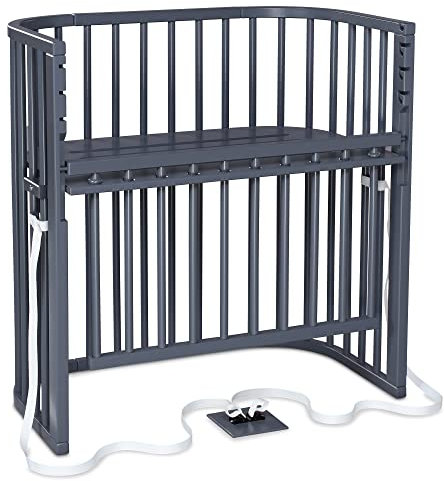 babybay Boxspring Comfort Plus Beistellbett aus massivem Buchenholz / Kinderbett Höhe stufenlos verstellbar & umweltfreundlich / mitwachsendes Babybett mit Verschlussgitter (schiefergrau lackiert)