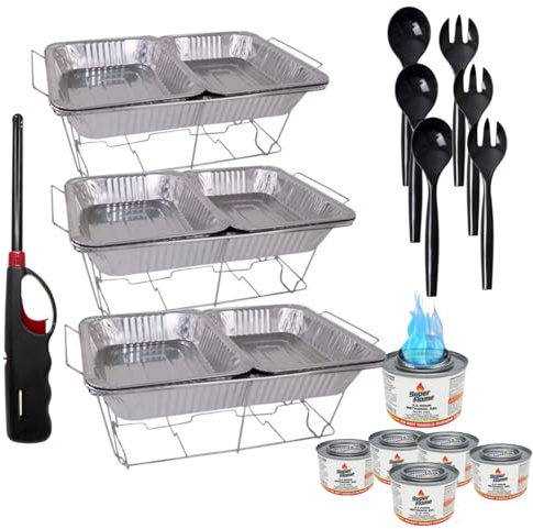 25 Piece Party Serving Kit Includes Chafing Kits and Serving Utensils For All Types Of Parties And Events | Disposable Party Set Includes One Handi Lighter