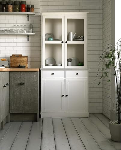 Alacena 2 Puertas, Color Blanco Lacado. Realizada en MDF Y Pino Macizo. Serie Denia. Medidas 187X88X42 (Alto-Ancho-Fondo) Gran ALMACENAJE