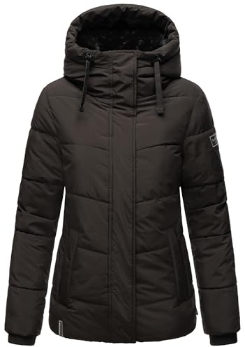 Navahoo Damen Winterjacke warme Steppjacke mit Kapuze und abnehmbaren Kunstfell-Kragen Sag ja XIV Black Gr. XL