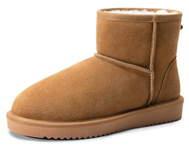 DREAM PAIRS Winterstiefel Schneestiefel für Damen Echtes Wildleder Wasserabweisend Rutschfest Warme Slip-On Memory-Schaum Komfort Knöchelstiefel FuzzyClassic,Size 39,Chestnut,SDSB2432W