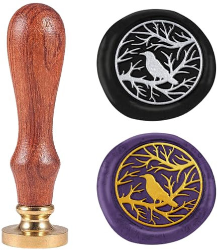 DELORIGIN Siegelstempel Mit Krähenmotiv 25 mm Retro Siegelstempel Abnehmbarer Messingkopf Siegelwachs Siegelstempel PersonalisiertFür Umschläge Grußkarten Briefe Hochzeitseinladungen