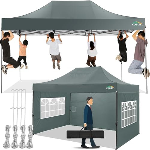 COBIZI Pavillon 3x4,5 Wasserdicht Stabil Winterfest mit 3 Seitenwand,Popup Faltpavillon Partyzelt,Faltbarer Sonnenschutz Gartenpavillon für Strand Hochzeit Camping mit Handtasche(3 mal 4,5m Grau)