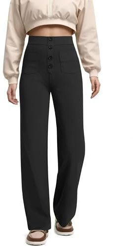 Timuspo Pantalon pour femme - Pantalon de yoga extensible - Pantalon de yoga décontracté avec plusieurs poches - Pantalon d'affaires - Taille haute - Boutonnière - Pantalon de loisirs - Couleur unie -