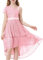 LOLANTA Robe Paillettes Filles Élégante, Étincelante de Soirée Fête de Mariage mi-Longue sans Manches, Rose, 7-8 Ans, 130