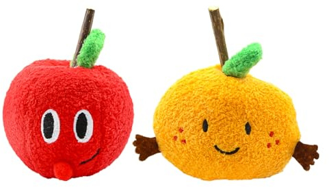 Geluode Lot de 2 jouets à herbe à chat avec bâton de vigne argentée, jouets en peluche en forme de pommes, oranges, jouets de dentition pour chat pour intérieur et extérieur