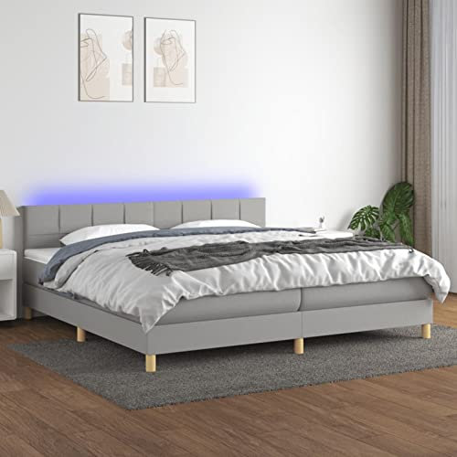 qohoio Boxspringbett mit Matratze & LED Bett Boxspringbett Bett Mit Matratze Polsterbett Schlafzimmer MöBel Hellgrau 200x200 cm Stoff - 3133741