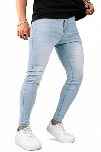 GINGTTO Men Skinny Jeans Denim Trousers for Men UK Slim fit Jean Super Stretch Pants with Pockets Lightblue 30 Waist 30 Leg