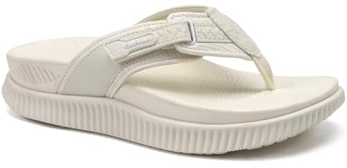 KuaiLu Womens Orthopedic Flip Flops with Arch Support Plantar Fasciitis Walking Sandals For Women Ladies Athletic Thick Cushion Recovery Sandals Slip On Indoor Outdoor Summer Casual White UK 9