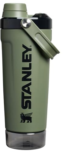 Stanley Activate Shaker Bottle 20 oz | Leakproof Insulated Stainless Steel Shaker Cup | Base Storage and Twist On Fast Flow Lid | Protein Shakes and Pre Workout Powder | BPA-Free | Dried Pine