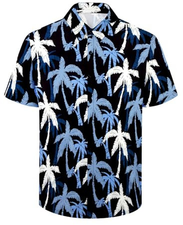 XiaoMoSha Mens Hawaiian Shirts Short Sleeve Wrinkle Free Button Down Summer Casual Shirt for Men Tropical Holiday Beach Funky Party Tops, BlackPalmTree, XXL