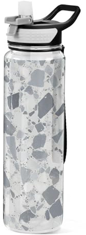 WDdZzyy 32oz Modern Gray Marble Stone Decor Water Bottles Tritan BPA Free Leakproof non toxic Large Water Jug with Spout for Outdoors Portable