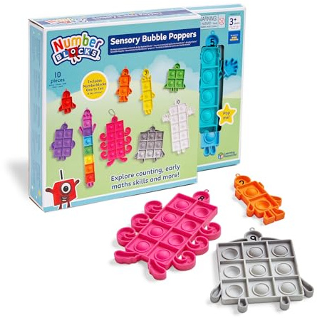 Learning Resources Numberblocks Poppers de Burbujas, 10 Poppers con Llavero, Juguete Sensorial y Anti-Estrés, Aprender los Números y Contar, Regalo para Niños y Niñas de 3, 4, 5+ Años