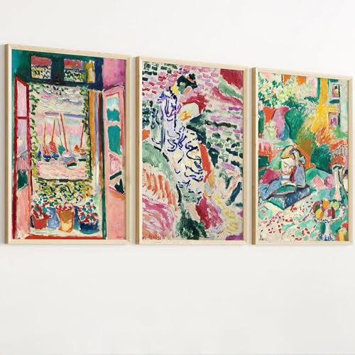 Matisse Art Prints, Set of 3 Colourful Wall Art, Gallery Collection, Mid Century Modern Style (Prints Only) (A4-21.0 x 29.7cm)