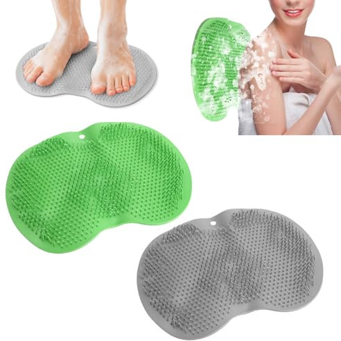 VOSSOT 2 Pièces Brosse Pieds Douche, 28 x 22 cm Tapis de Bain Antidérapants Multifonction Repose, Tapis de Massage en Silicone pour Dos Nettoie Nettoie Exfolie Masse vos Pieds Sans se Pencher