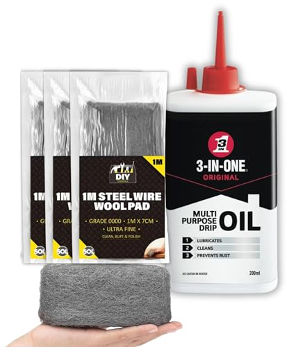 3-in-1 Oil Drip Can 200ml with SOL 3m Steel Wool Pads (0000) – Precision Oil Can Lubrication & Wire Wool Rust-Removal Kit for Restoring Tools, Bikes & Metal Surfaces