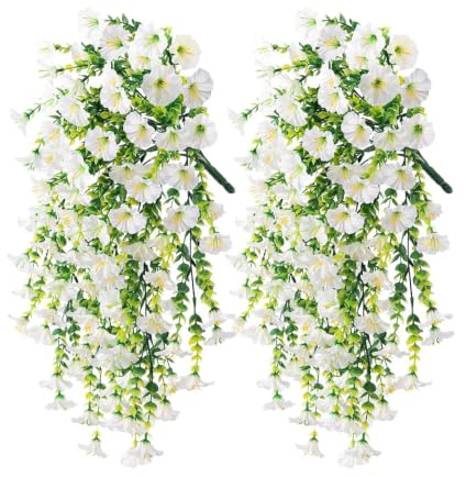 Konstgjorda Petunior 2 Stycken Imiterade Blommor | UV-beständiga Utan BlekningsPetunia för Balkong TrädInnerBröllop Fest