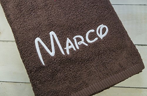 Duschtuch 70x140 cm personalisiert mit Namen -Handtuch - 100% Baumwolle – Frottierhandtuch Bestickt – Weiches Badetuch für Damen und Herren - Geschenk (70 x 140 cm, Braun) (140229)