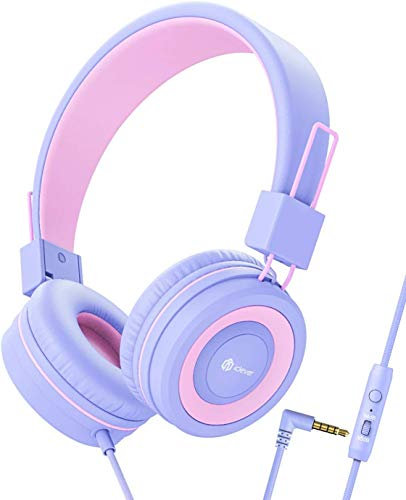 iClever Kopfhörer Kinder, Verstellbares Stirnband, Stereo Sound, Faltbare, entwirrte Drähte, 3,5 mm Aux Jack, 85/94 dB Volume Limited, KinderKopfhörer auf Ohr