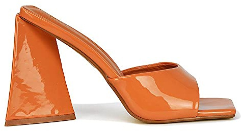 Womens High Heel Shoes Square Toe Ladies Slip On Heeled Mules Patent Party Sandals Size 3-8