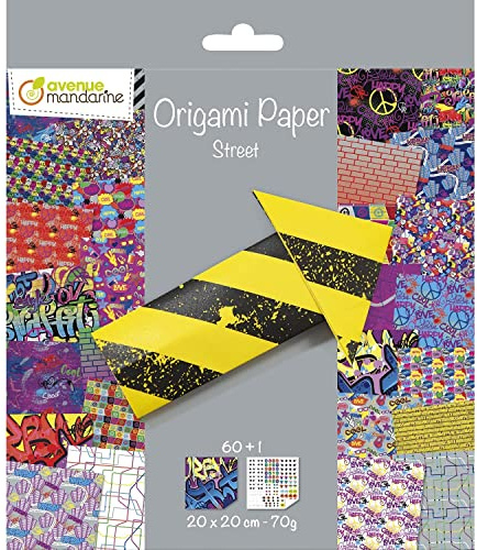 My Mandarine OR520C - Papel Origami, Street Art - Un paquete de 60 hojas de origami 20x20 cm 70G (30 patrones x 2 hojas) - Incluye una hoja de pegatinas de ojos - A partir de 5 años
