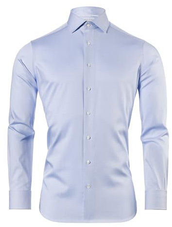 Vincenzo Boretti Camicia, Slim-Fit/Taglio Aderente, Twill, Polsini risvoltati - Super Non-Stiro Blu Ghiaccio 41-42