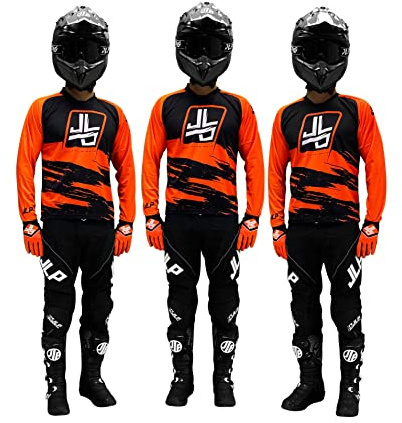 JLP RACING Tenue Enfant Pantalon Maillot Gants Moto Cross Quad Enduro VTT BMX MTB Enfant Snatch Orange Fluo XL