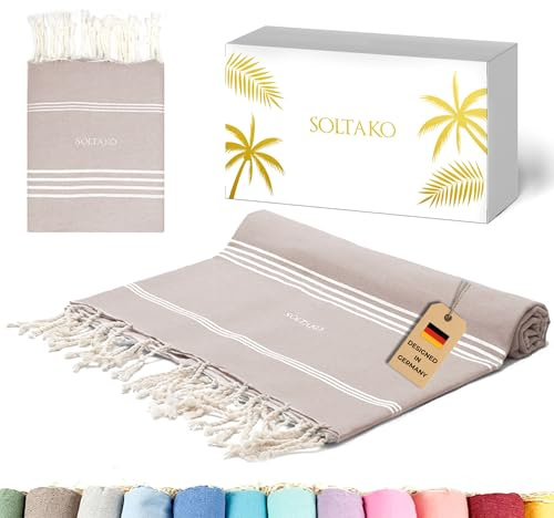 SOLTAKO Fouta Beach - Fouta XXL - Asciugamano da spiaggia anti-sabbia - Telo da bagno per Hammam, Sauna, Yoga, Picnic - Fouta Beach 300x200 cm - Lenzuolo 2 Persone