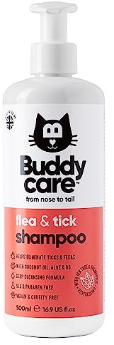 Buddycare Floh- und Zecken-Katzenshampoo – beseitigt Flöhe, Zecken und Milben – Tiefenreinigendes Shampoo für Hunde, Teebaum- und Eukalyptus-Flohshampoo für Hunde (500 ml)
