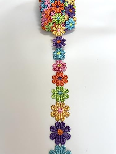 15 Yards Sunflower Ribbon DIY Trims Decorating Lace Trims Flower DIY Ribbon Lace Sewing Embroidery Crafts for Wedding Dress Hair Band Clothes Decoration (Rainbow)