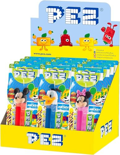 PEZ Mickey Mouse Character Sweet Dispensers, Lemon & Apple Flavoured, Multipack of 12 (2 x Refill Pack Per Dispenser)