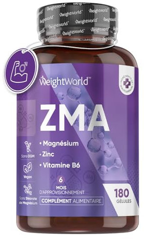 ZMA Magnesio, Zinc y Vitamina B6-180 Cápsulas - Para Músculos, Huesos, Sistema Nervioso y Metabolismo - Suplemento Deportivo Complex de 6 Meses de Suministro - Vegano, Keto y Sin Gluten