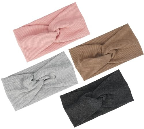 Baumwolle Stirnband Elastisch für Herbst Winter-4 Stück EinheitsgrößE für Damen und Mädchen,Haarbänder Gestrickt Elastische Fleece,Stirnband Dünn,Haarband Knoten,Warmes Haarbänder Breit