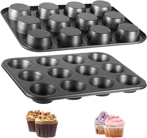 PIQIUQIU 2 Stück Große Muffinform Antihaft Muffin Pfannen, Cupcake Formen Backformen für Cupcakes Brownies Kuchen Pudding (35.3x26.2x3cm)