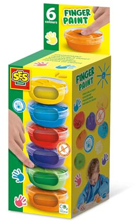 SES Creative Peinture à Doigt | Non toxique | Végan et Sans Gluten | Made in Holland | Pour les enfants Dès 2 ans | 6 Couleurs | 6x45ml | 00398