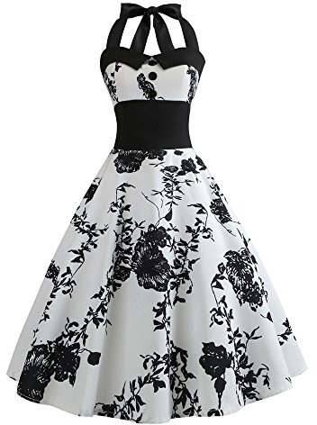 Vestido para mujer, estilo pin-up de noche, cóctel, vintage, cuello en corazón, Halter años, 50 Rockabilly Swing, vestido Rockabilly para mujer, pin Up fruncido con volantes Comfy vestido de cóctel