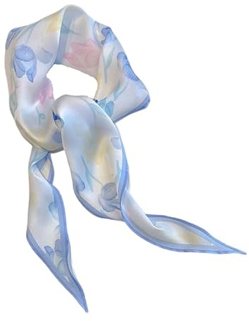 GIMIRO satinscarf 120 cm x 36 cm romb färgglada halsdukar blommig band modetillbehör för hattar, kavajer, blusar, klänningar, kjolar, midjeband, band, Blå blommig, 120cm x 36cm
