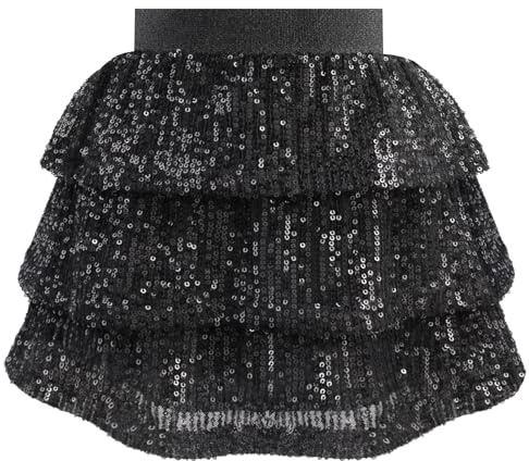 Bezioner Jupe Paillette Fille Jupe Sequin Scintillante Jupe Volant avec Taille élastique Jupe Patineuse Tenue de Fête Carnaval Noir 160