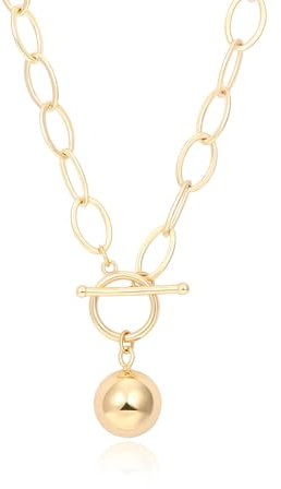 KOOUNUATA 18K or Chunky chaîne collier pour les femmes Harmony boule pendentif boucle boucle bijoux cadeau 20 ''
