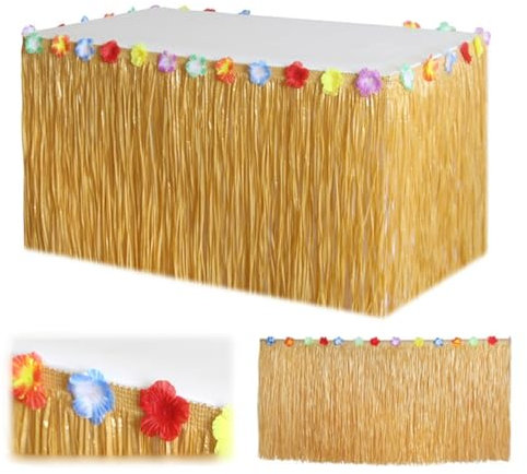 Jupe de Table en Herbe Naturelle, Décoration de Fête Tropicale Hawaïenne, pour Luau, Fête Costumée - Jaune Paille