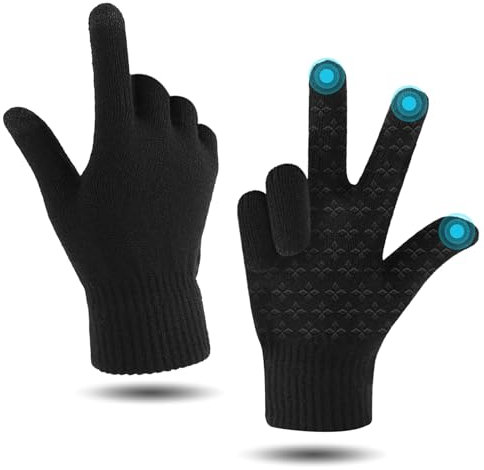 Handschuhe Herren und Damen, Touchscreen Handschuhe, Schwarze Strickhandschuhe Winterhandschuhe für Telefonieren, Autofahren und Outdoor-Aktivitäten mit flexiblem, elastischem Bündchen rutschfeste