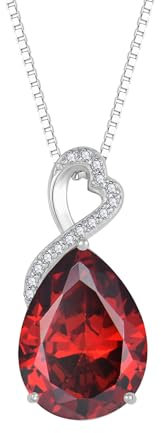 FJ Kette Damen 925 Sterling Silber Granat Halskette Januar Geburtsstein Kette Tropfen Birnenförmige Anhänger Schmuck Geschenke für Frauen