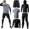 Herren Sport Laufset (5er Pack) Athletisches Shirt+Short/Kompression Shirt+Hose mit Mantel Trainingsanzug Gym Anzüge Grau 04 L