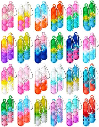 Förpackning med 48 mini silikon nyckelring leksaker, pop push it fidget-leksak, anti-stress sensoriska pop Fidget-leksaker med nyckelring, poppet bubbla fingerleksaker