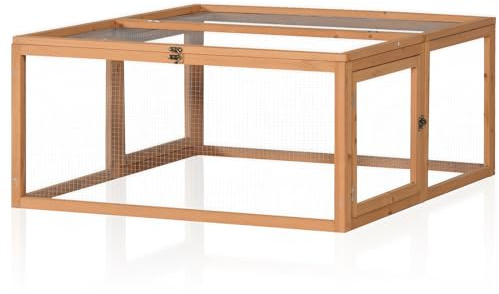 Aniwupaws Chicken Coop Run, Rabbit Hutch, Portable Wooden Bunny Cage for Indoor/Outdoor, Small Pet Animal House with 3 Doors Openable, 47'', Natural Color (S)