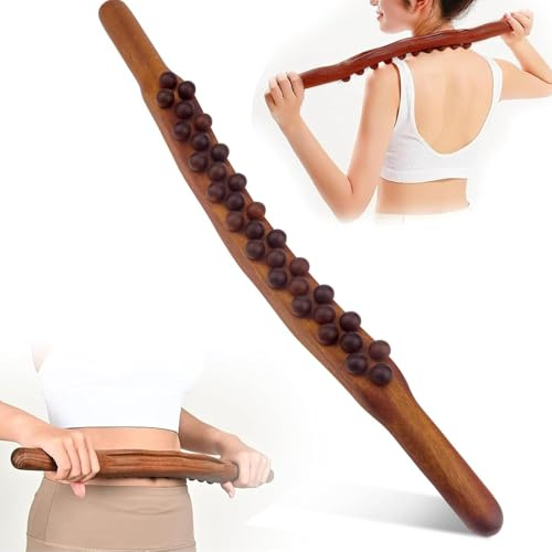 Bâton de Fascia en Bois Naturel avec 31 Perles, Outil Gua Sha pour Relaxation Musculaire et Bien-Être du Corps, Dos, Cou, Jambes et Bras (C)