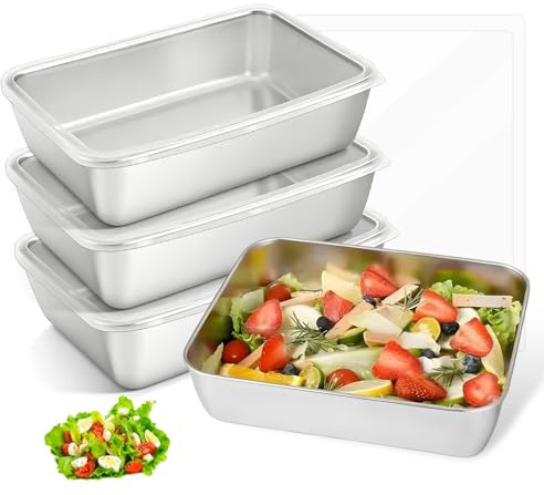 Set med 4 matburkar i rostfritt stål, 1 200 ml matbehållare rostfritt stål, stapelbar låda, skärlådor för kylskåp, matförvaringsburk med lock för kött, ost korv