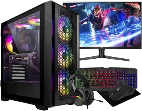 Computek Gaming PC Bundle - AMD Ryzen 3 3200G - 16GB RAM - 256GB SSD+1TB HDD - Radeon Vega 8 - WiFi - Windows 11 - BLACK 6 RGB Gaming Case – 22 Monitor Bundle