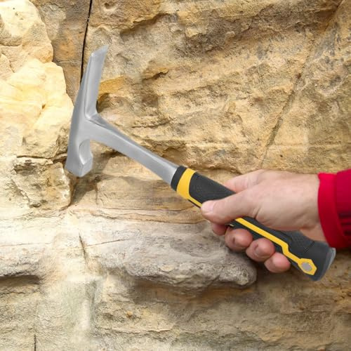 Marteau géologique à tête plate et pointue - Pioche en acier 45 pour l'exploration minière, la maçonnerie, le travail sur le terrain, poignée en caoutchouc antidérapant, haute visibilité (B)
