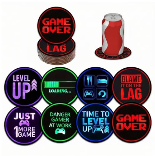 Posavasos Gamer, Pack de 8 con Estilo Retro Gaming, Accesorios Gaming para Escritorio, Posavasos Antideslizantes, Resistentes, Amantes de los Videojuegos
